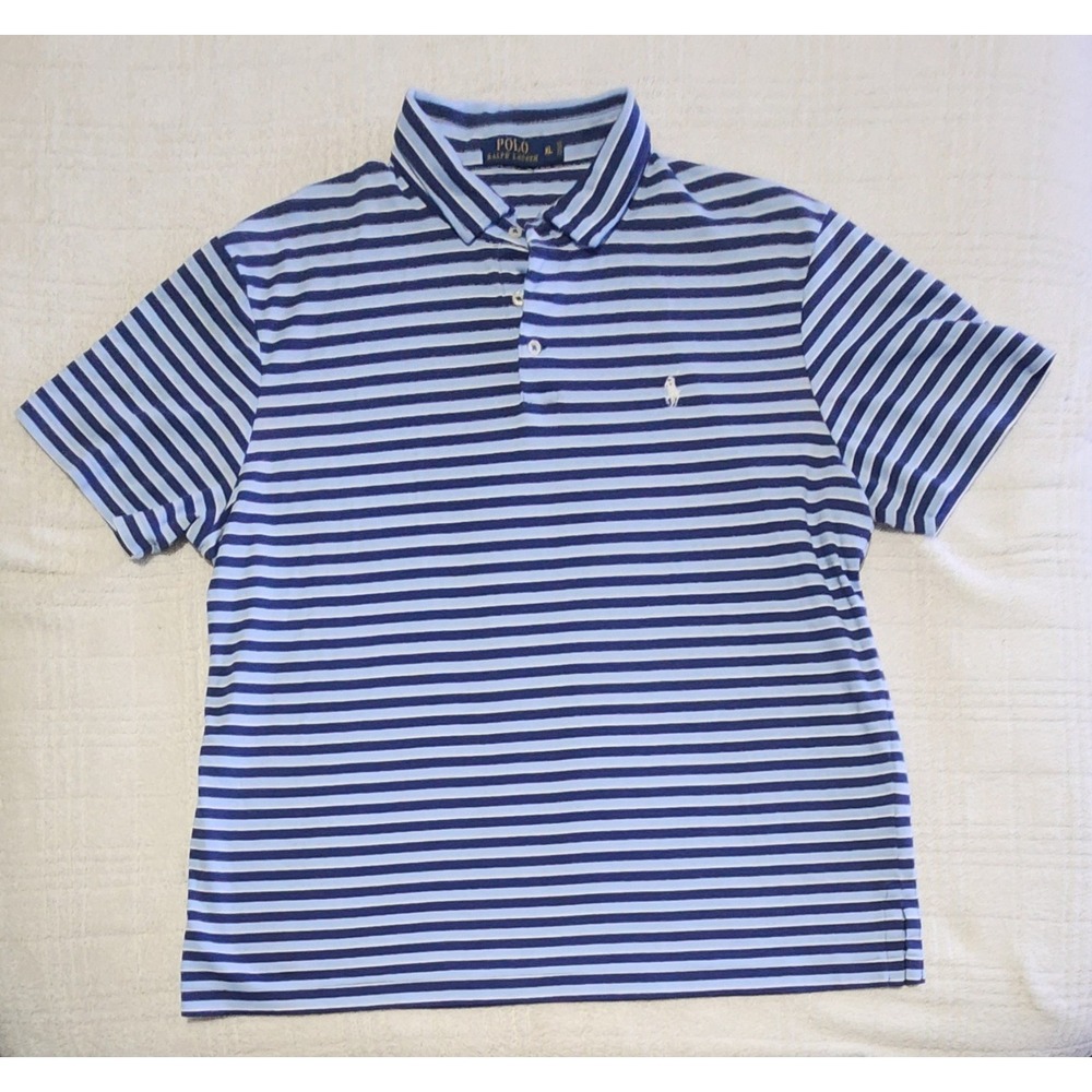 Polo Ralph Lauren Classic Polo Shirt Mens XL Blue Lt. Blue Striped‎ White Pony